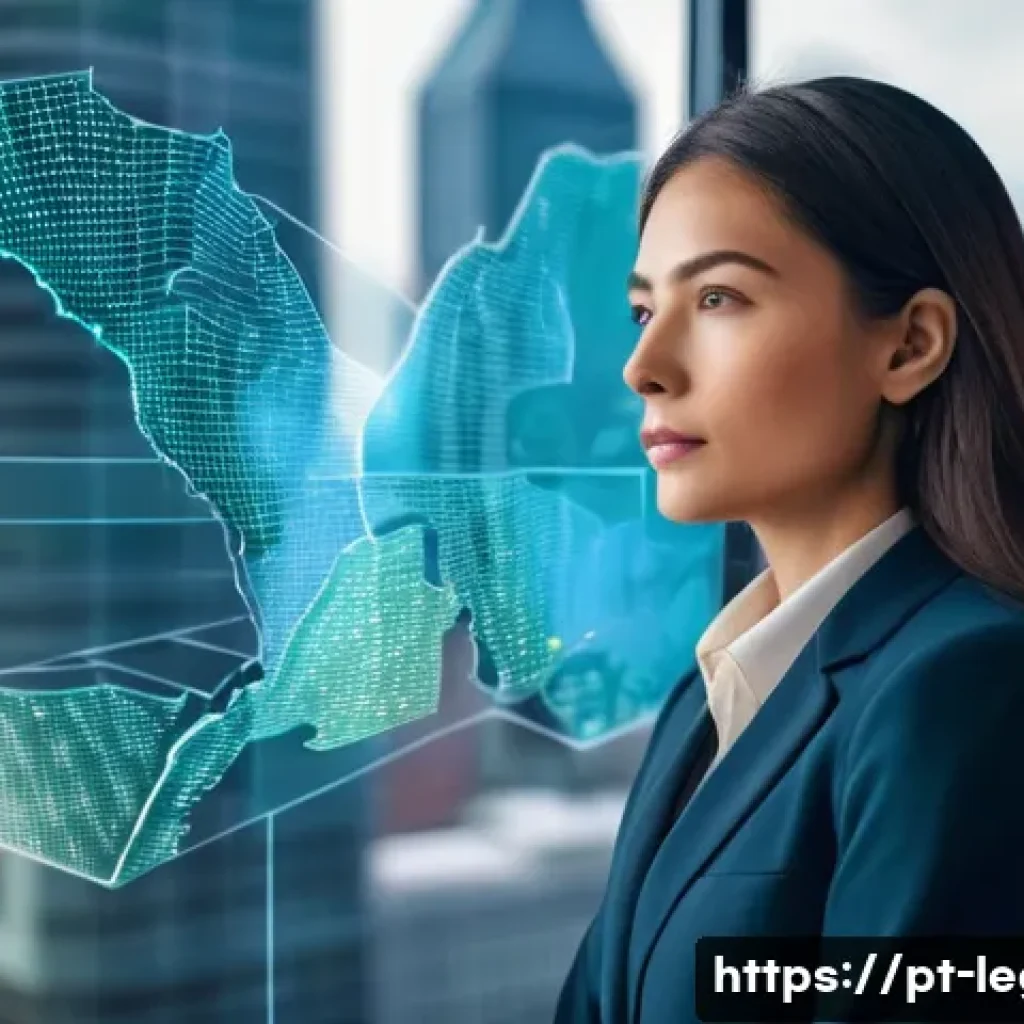 법률자문가의 경력 컨설팅 - **Prompt:** "A confident female lawyer, dressed in a sharp business suit, stands in a modern, well-l...