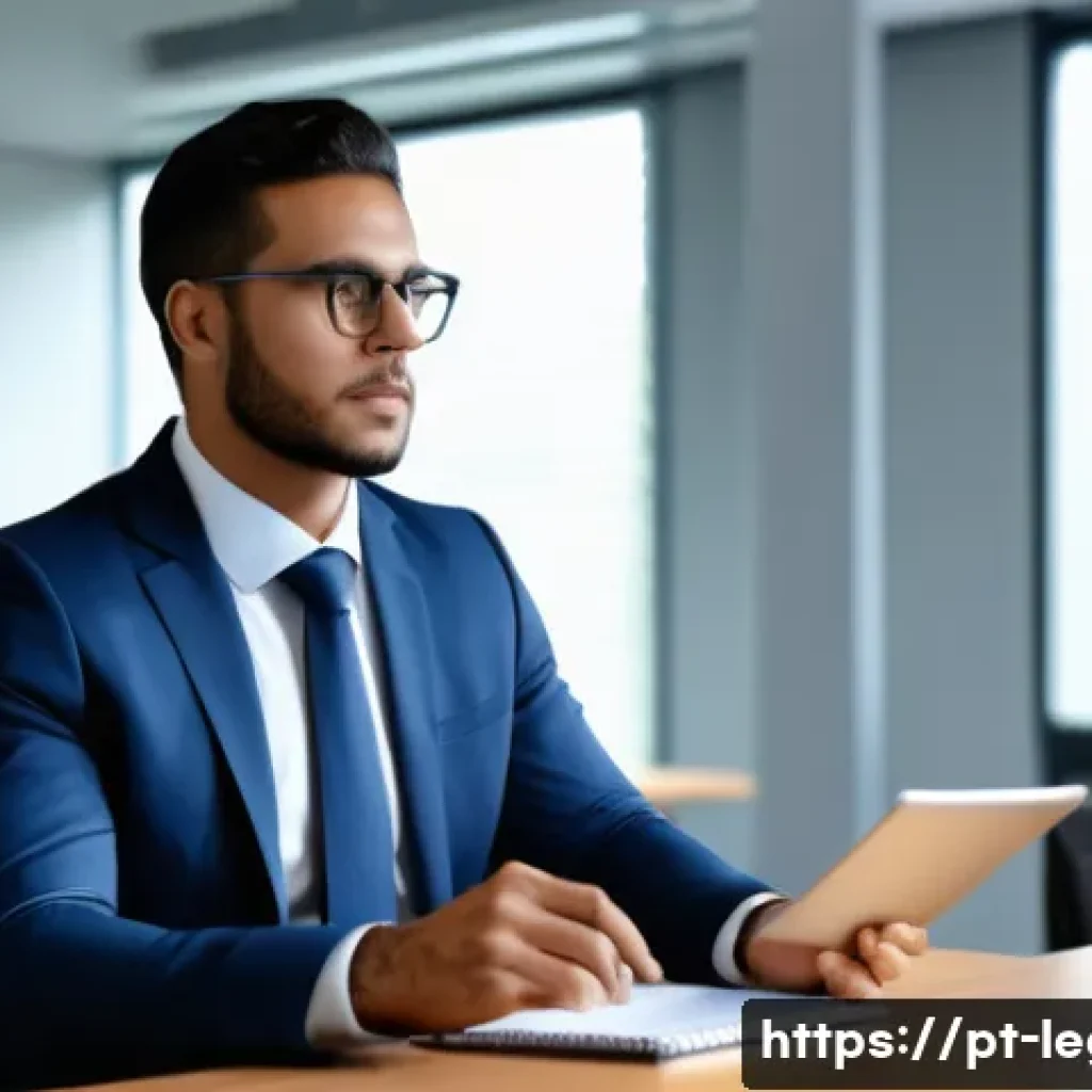 법률 자문가의 커리어 업그레이드 - A modern, bright law office scene featuring a confident Brazilian legal consultant in smart business...