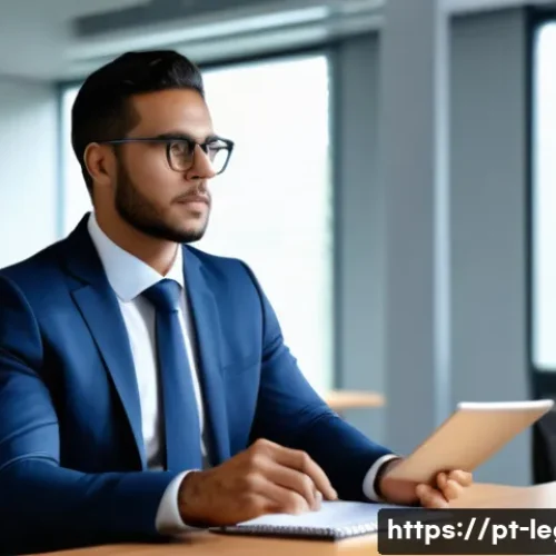 법률 자문가의 커리어 업그레이드 - A modern, bright law office scene featuring a confident Brazilian legal consultant in smart business...