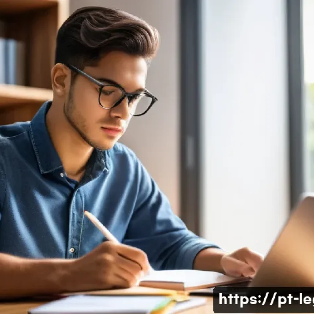 법률 자격증 취득 과정 - A focused young Brazilian law student studying at a tidy desk in a bright, quiet room with natural s...