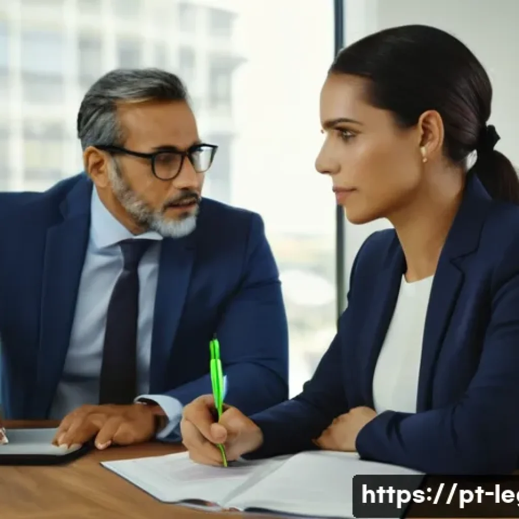법률 자문가의 고객 관리 방식 - A professional Brazilian lawyer in a modern office setting, attentively listening to a middle-aged c...