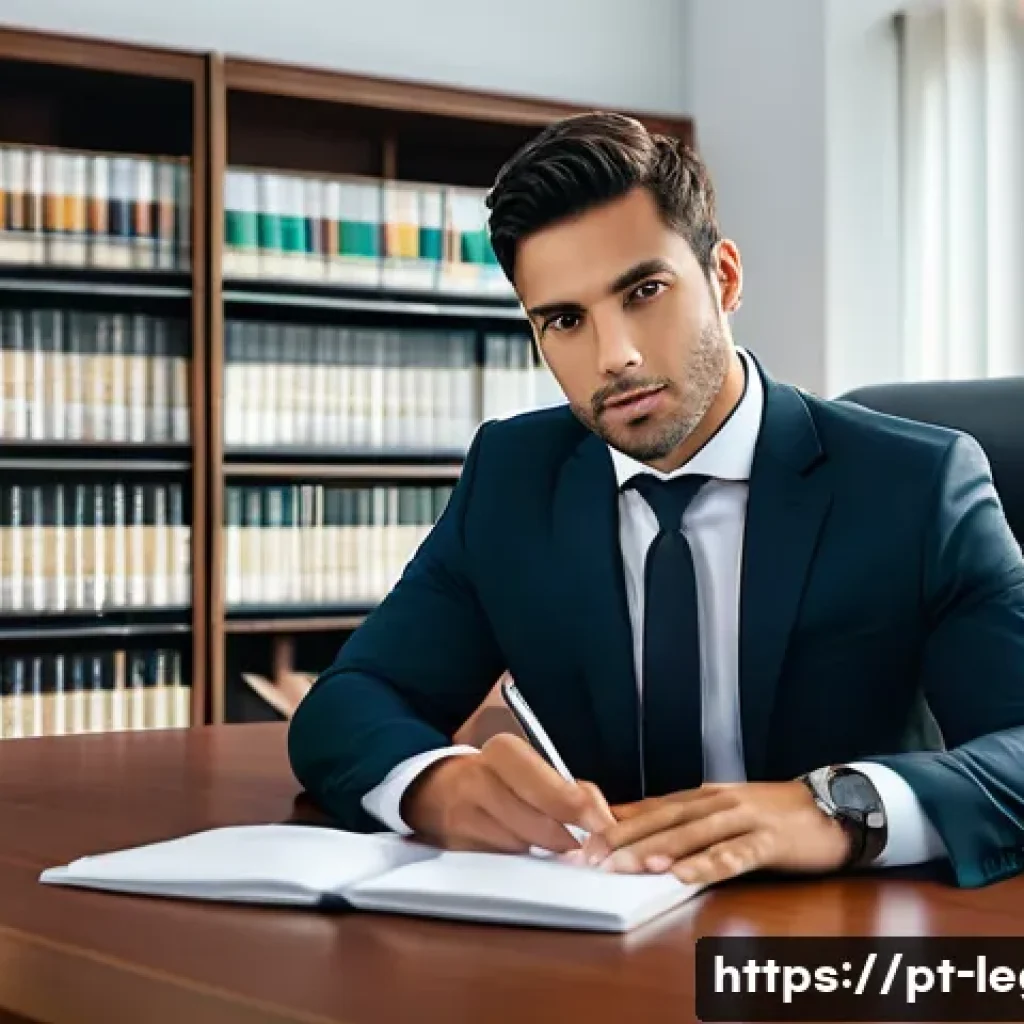 법률 자문가의 전문성 향상 방법 - A modern law office scene with a focused professional lawyer, a Brazilian man in his 30s, dressed in...