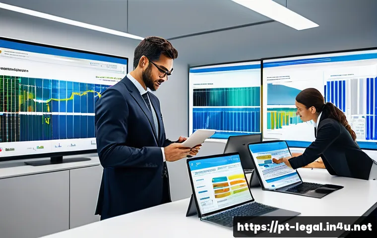 법률 자문가의 업무 관리 시스템 - A modern legal consultant’s office environment with a diverse team of professionals actively collabo...