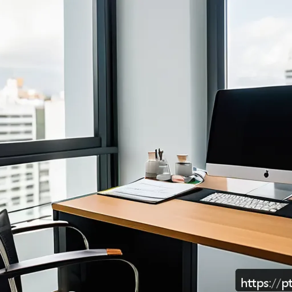 법률 자문가의 직무 효율화 전략 - A modern Brazilian law office workspace showing a well-organized desk with dual monitors displaying ...