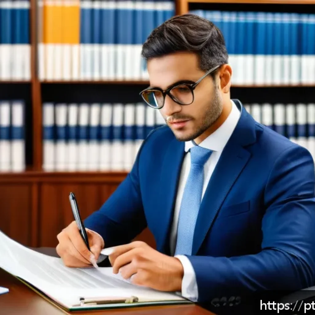 법률자문가의 업무 스킬 - A modern Brazilian legal consultant in a well-lit office, attentively reading updated legislative do...