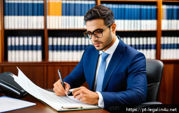 법률자문가의 업무 스킬 - A modern Brazilian legal consultant in a well-lit office, attentively reading updated legislative do...