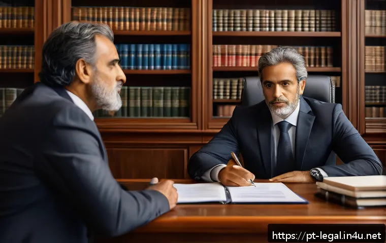법률 자문가의 고객 상담 전략 - A professional Brazilian lawyer in a modern office setting, attentively listening to a client during...