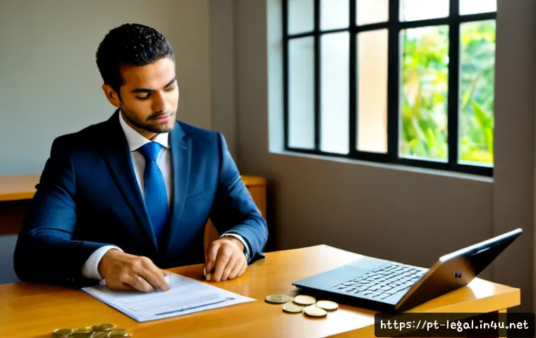 법률 자문가의 직무 업데이트 - Photorealistic Brazilian legal advisor in a modern São Paulo office, reviewing updated case document...