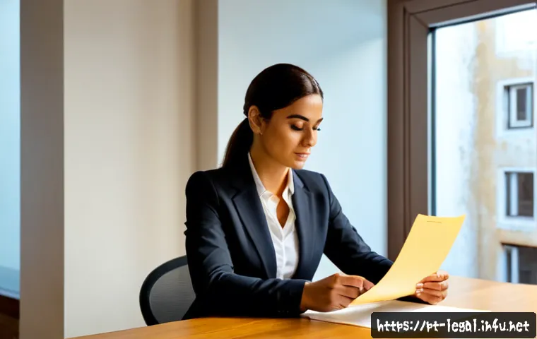 법률 자문가 직무 설명 - Photorealistic legal advisor at work in a modern Lisbon office, professional Portuguese woman in bus...
